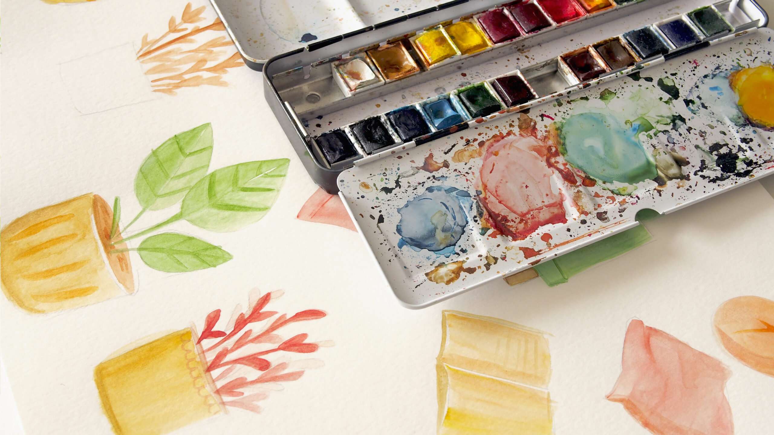 Watercolor details — Close-up of hand-painted watercolor elements used in the film.
